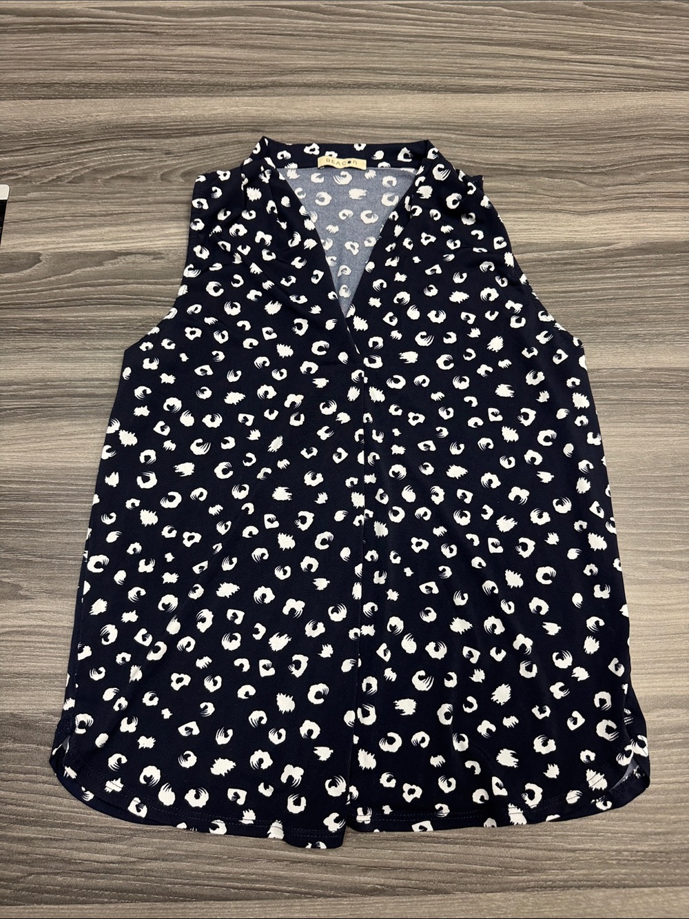 Beacon Navy Blue Sleeveless V-Neck Tank with White Spot Print